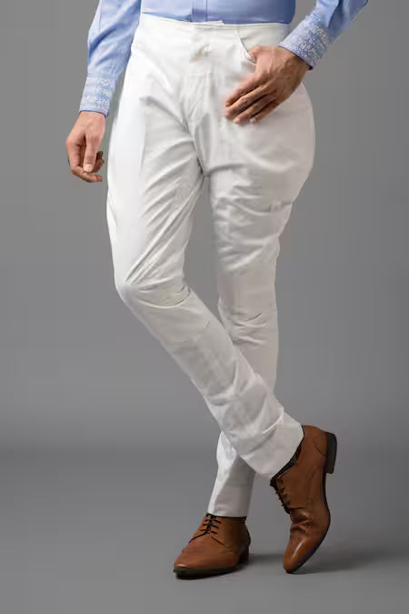 Raghavendra Rathore Jodhpur  White Cotton Plain Porcelain Jodhpur Breeches