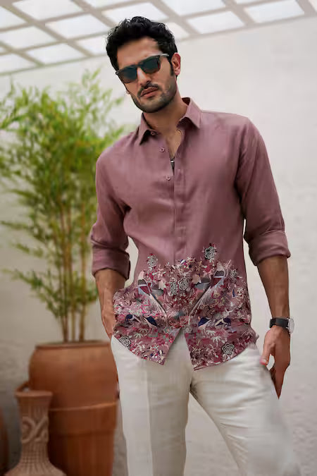 Asuka  Multi Color Linen Embroidery Pure Botanical Shirt