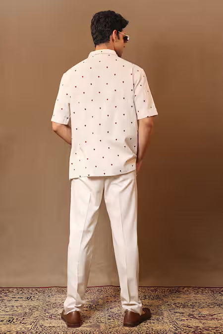 Mati  Off White Cotton Embroidery Heart Overlap Bluff Jacket