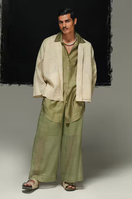 Urvashi Kaur  Green Cotton Kota Flint Pant