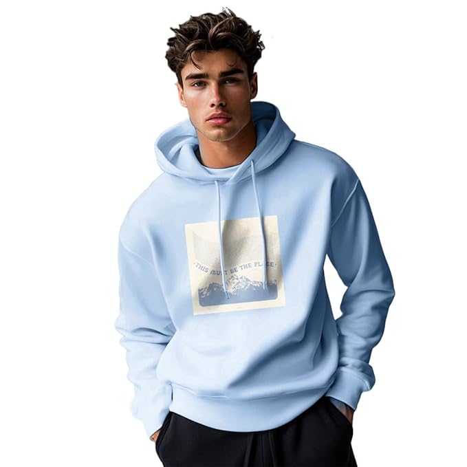 NOBERO Printed Hoodies for Man | 280 GSM Rich Cotton Fleece Hooded Full Sleeve Sweatshirt for Man | Stylish Casual Wear Winter Hoodies for Men