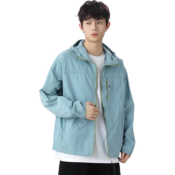 Venzina® Men's Lightweight Athletic Jacket Stylish UPF 50+ Sun Protection Top Quick Dry Full Zip Hoodie with Back Air Vent & Chest Zip Pocket, Waterproof UV Workout Coat for Outdoor, Workout, M-2XL