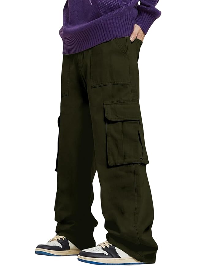 GRECIILOOKS Men's Regular Fit Low Rise Cargos Trousers | Baggy Cargo Pants for Man | Loose Fit | Treck Pent with Multiple Pockets