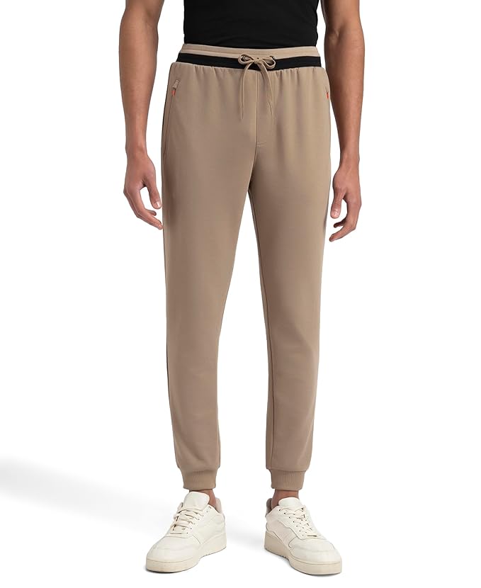 Jockey AM05 Men's Super Combed Cotton Rich Pique Fabric Slim Fit Mid Rise Joggers with Zipper Pockets