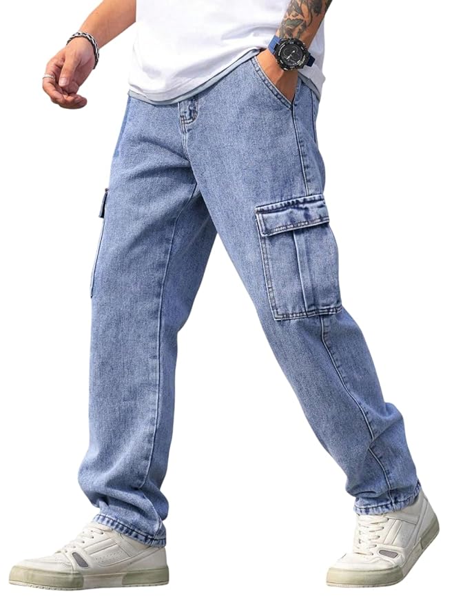 TAGAS Men Loose Fit Men's Flip Pocket Jeans || Mens Stylish Cotton Loose Fit Denim Cargo || Multi-Pocket Styling Pant