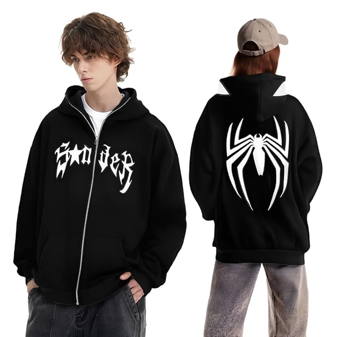 GUSTAVE® Hoodie for Men Women Spider Full Zip Hoodie Y2k Jacket Hip Hop Aesthetic Graphic Hoodies Gothic Oversized Kawaii Streetwear Jacket