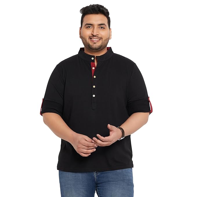 Bigbanana Plus Size Men's Regular Fit Solid Henley Tshirt