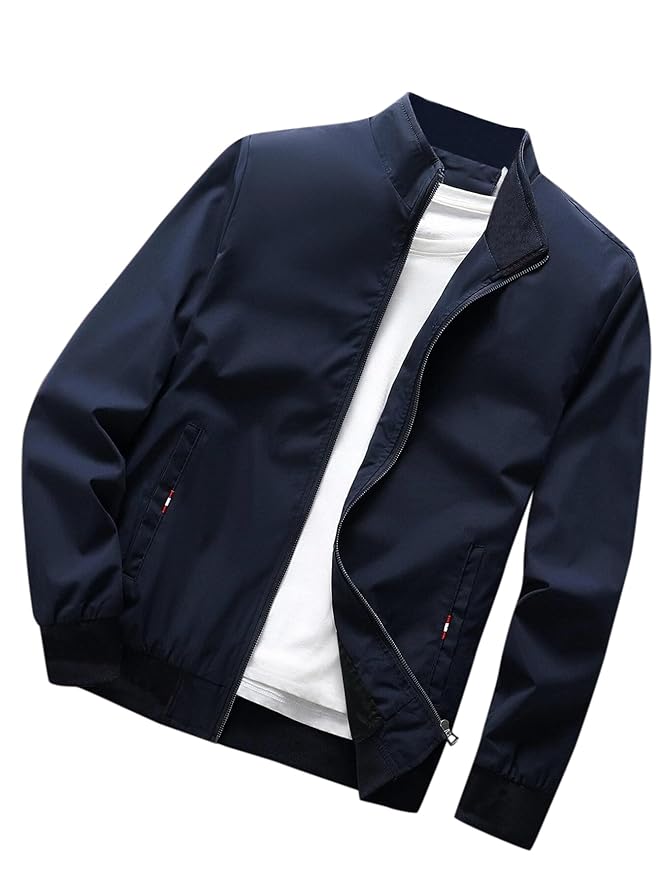 TAGAS Men's Regular Jacket Fit For Casual Wear || Low-Cut Standing Collar || Full Sleeve | Latest Stylish Jacket For Men ||Regular Fit Zip-Up Casual jacket|| bomber jacket for men