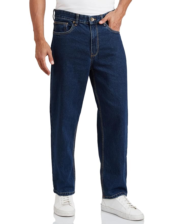 Amazon Brand - Symbol Men's Baggy Fit Cotton Jeans | Mid Rise | Loose & Relaxed | Oversized Jeans Pant