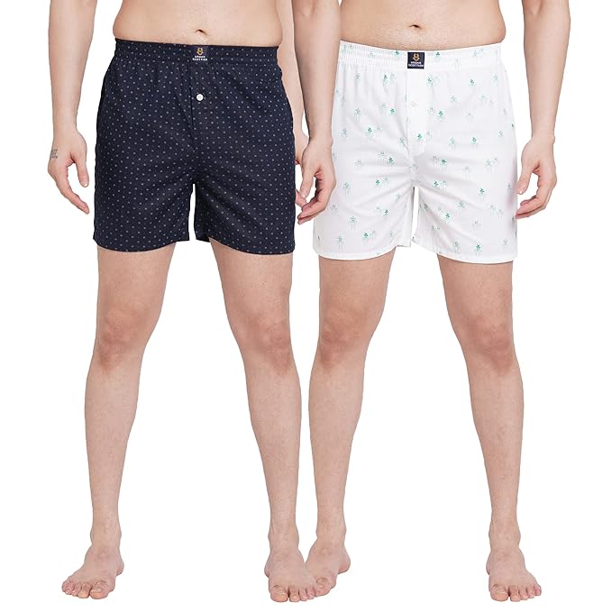 Urban Scottish Ultra-Comfortable Men's Boxer Pants (Pack of 2), 100% Cotton with Stylish Print, Soft & Stretchy Elastic Waist Band, Dynamic Movement & Hardwearing Stitching,Breathable Gentle Snug Fit