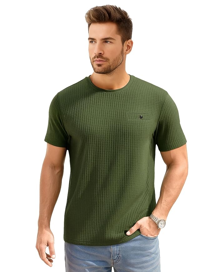 AWG ALL WEATHER GEAR Men Solid Waffle Crew Neck Tshirt | Waffle Knit T-Shirt | Men's T-Shirt | Tees for Man | Textured Half Sleeve T-Shirt's | Tshirt for Men Stylish