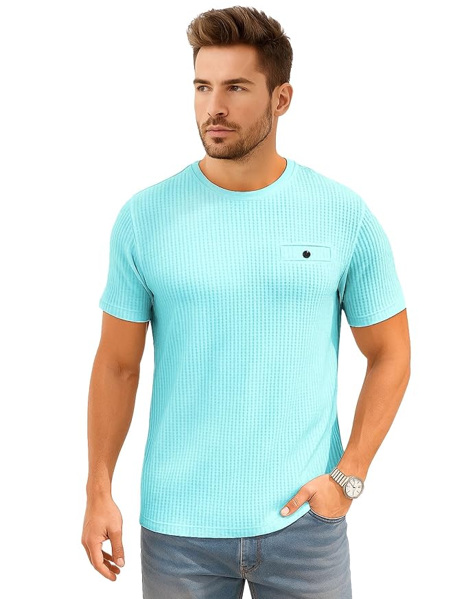 AWG ALL WEATHER GEAR Men Solid Waffle Crew Neck Tshirt | Waffle Knit T-Shirt | Men's T-Shirt | Tees for Man | Textured Half Sleeve T-Shirt's | Tshirt for Men Stylish
