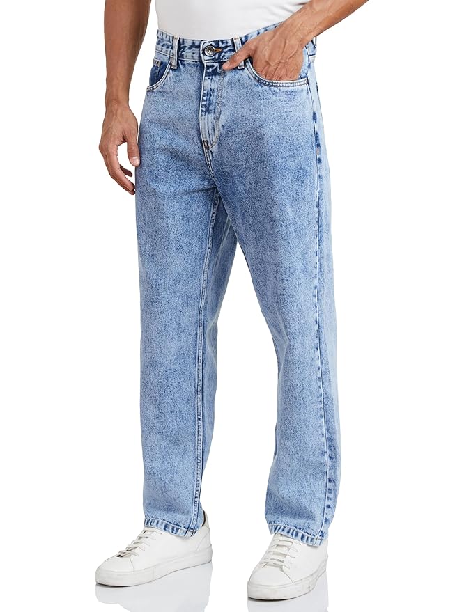 Amazon Brand - Symbol Men's Baggy Fit Cotton Jeans | Mid Rise | Loose & Relaxed | Oversized Jeans Pant