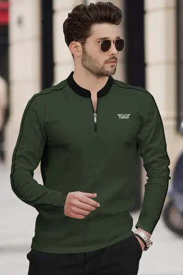 Printed Men Dark Green, Black T-Shirt